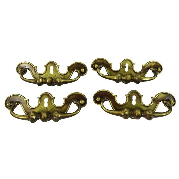 4 Vintage Brass Drawer Pulls Ornate French Provincial Style Hardware Handles - Picture 1 of 4
